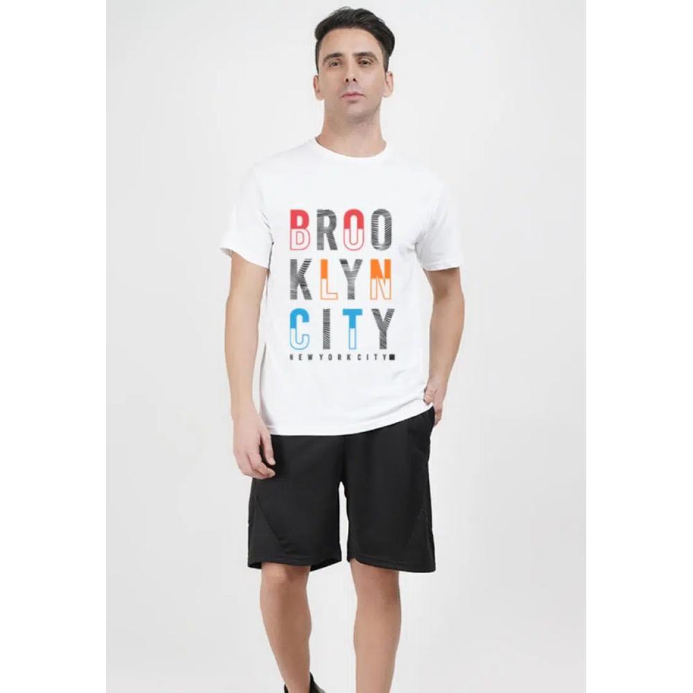Свободная футболка Brooklyn Print Graphic White Cotton Short Sleeve Crew Neck Relaxed Tee 2