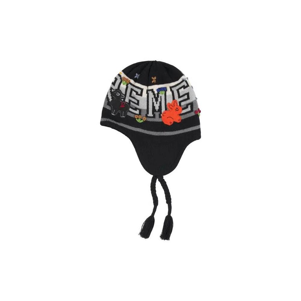 Шапка Supreme Felt Appliqué Earflap Beanie 'Black' 2