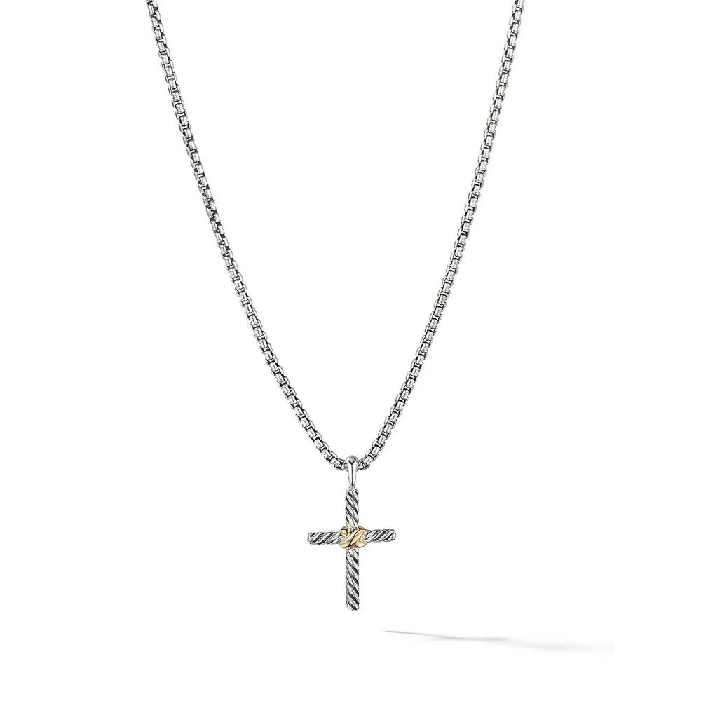 Колье Petite X Cross из серебра и желтого золота (24 мм) 1
