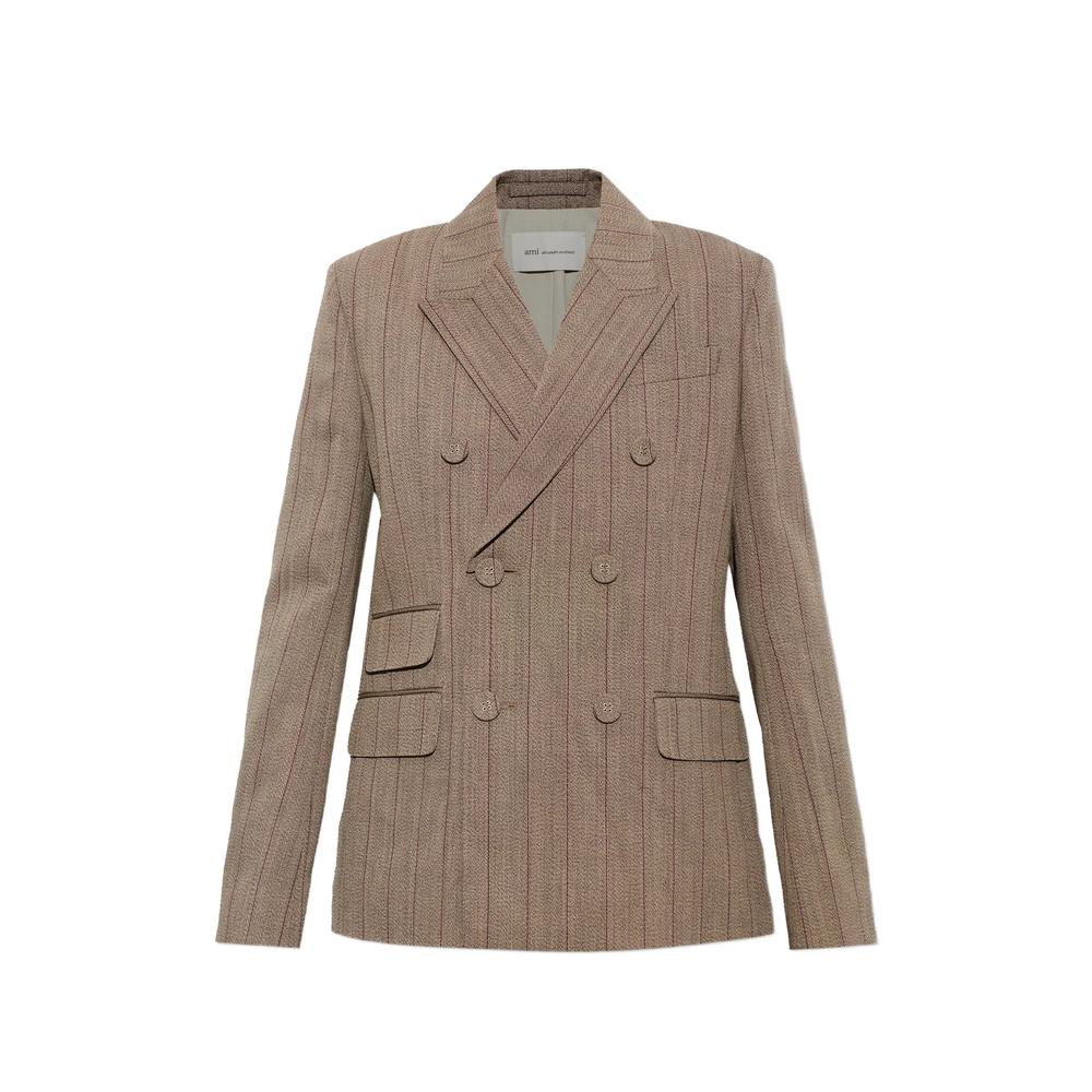brown double breasted striped wool blazer 1