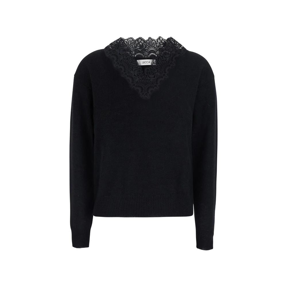 lace-trim V-neck sweater 1