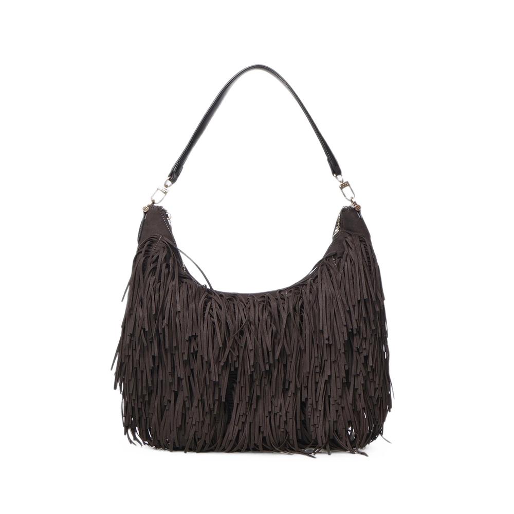 fringed suede-effect shoulder bag 1