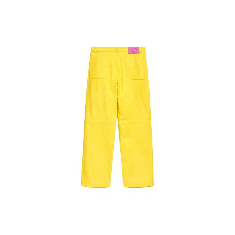 Кожаные брюки Sp5der Debossed Web Leather Pant 'Желтый' 2