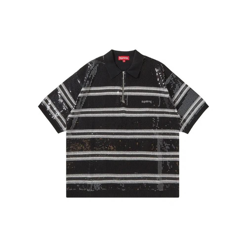 Поло Supreme Sequin Stripe Zip Polo 'Черный' 1