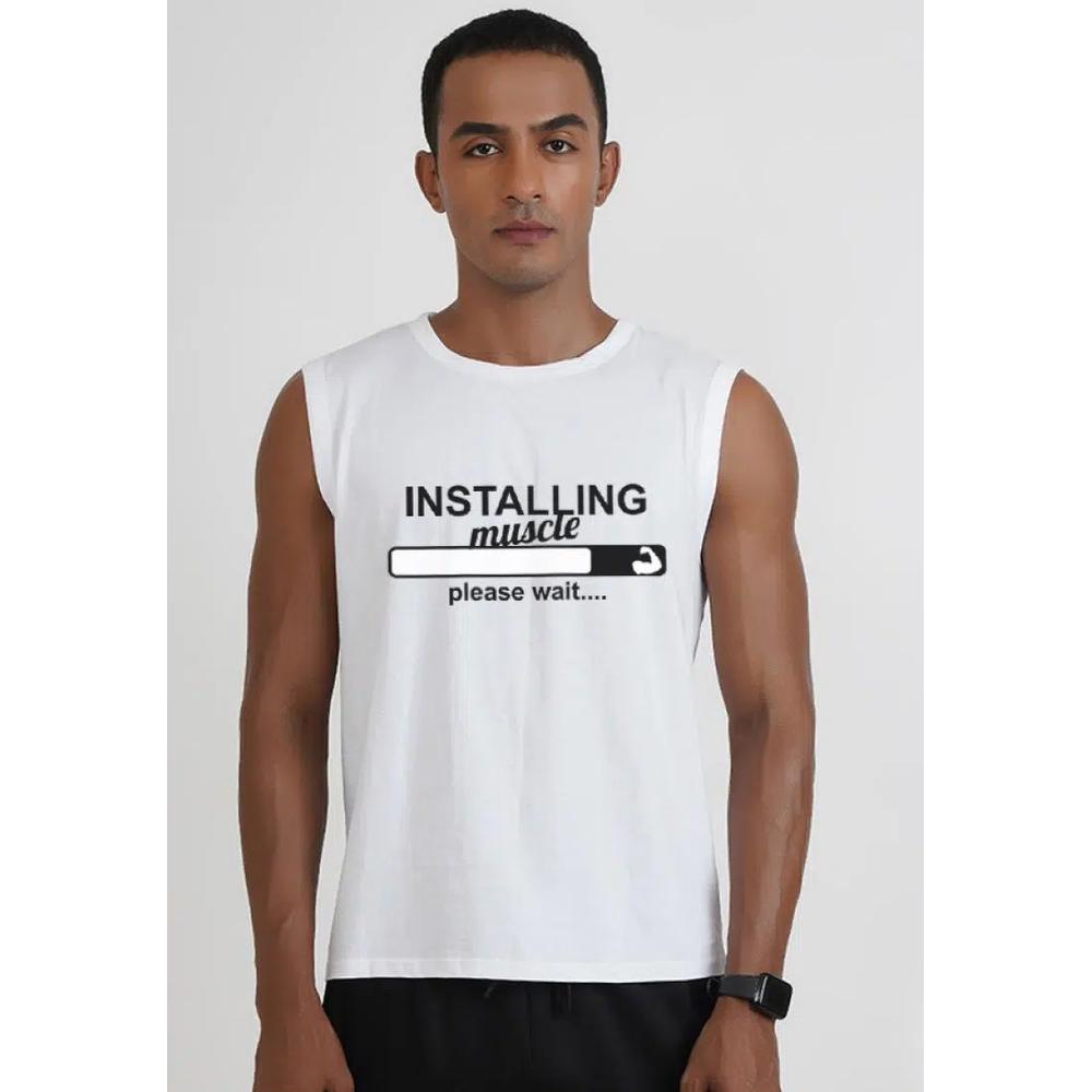 Белая хлопковая майка для тренировок Installing Muscle 1
