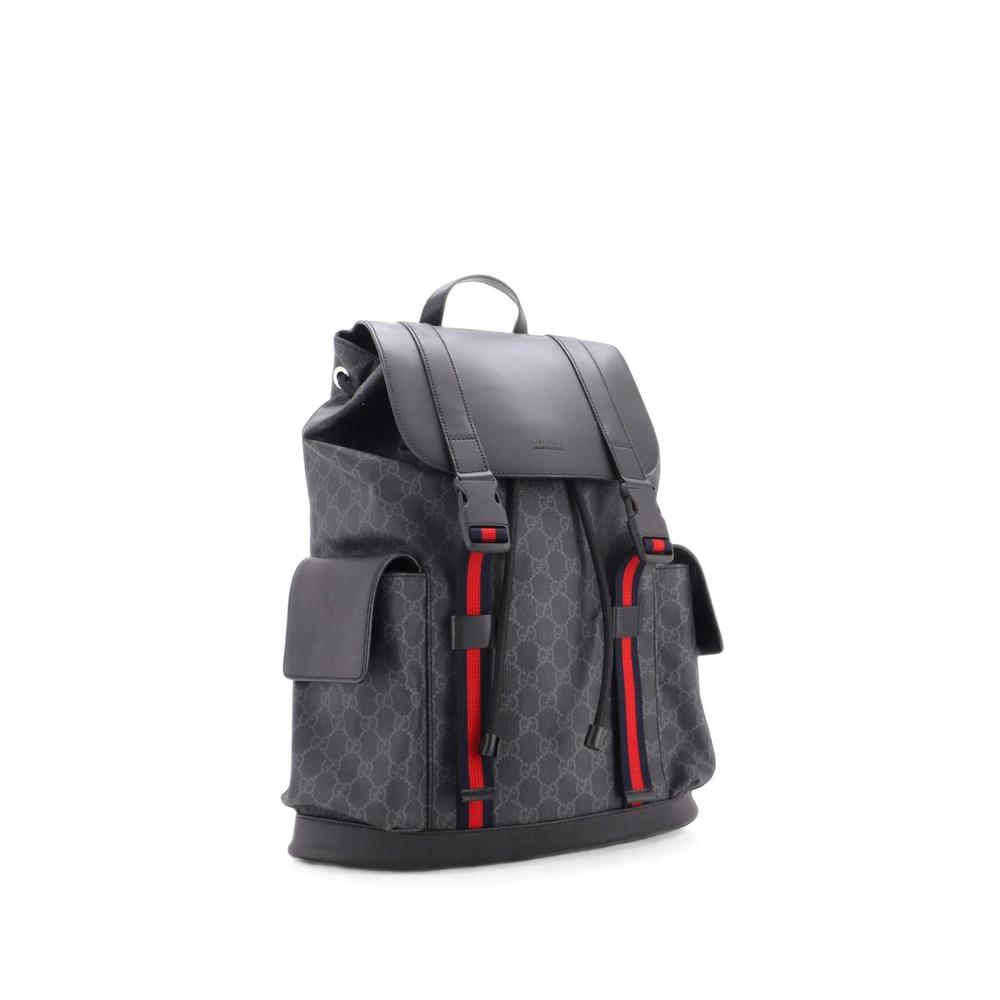 Double Pocket Buckle GG Coated Canvas Large backpack 1