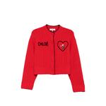 logo-embroidered cable-knit cardigan 1