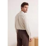 Белая мужская рубашка Regular Fit из полосатой дышащей ткани с эффектом льна Tmnss26Go00025 2