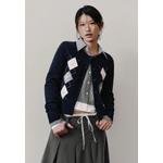 Кардиган Argyle Intarsia с бантом и накладкой в виде рубашки в клетку 1