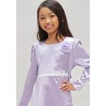 Платье для девочки сиреневого цвета с цветочной брошью Baju Hari Raya 4