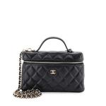 Classic Top Handle Slim Vanity Case with Chain Quilted Caviar Small satchel 1