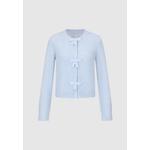 Укороченный ребристый кардиган с бантом в клетку и круглым вырезом 7
