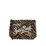 zebra-print logo-embroidered clutch bag 1
