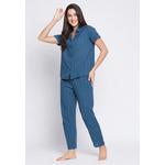 Clovia Sassy Stripes рубашка на пуговицах и пижама в темно-синем цвете - хлопок 2