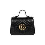 Сумки с верхней ручкой Gucci Chevron Leather GG Marmont Mini Top Handle Bag 'Неро' 1