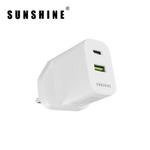 SunShine 2-портовый 1C1A настенное зарядное устройство 25 Вт 1