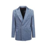 denim-effect cotton velvet one-and-a-half breasted tailor blazer with metal buttons 1