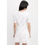 Мини-платье с V-образным вырезом, рукавами-фонариками и бантом — Белое 4