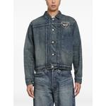 logo-patch pleated denim jacket 1
