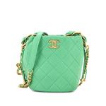 Маленькая сумка-ведро Entwined Chain Top Handle Drawstring Quilted Shiny Lambskin 1