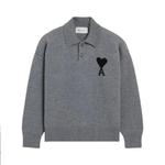 Свитера Ami Quota Polo Sweater With Contrasted De Coeur 'Gris Cendre Chine/Noir' 2