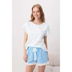 Синий хлопковый полосатый пижамный комплект с оборками, Lycra Soft Tuş, трикотажный, Thmss26Pt00142 1
