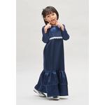 Детское темно-синее платье с цветочной брошью Baju Hari Raya 3