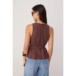 Trendyol Studio Светло-коричневая блузка с поясом в льняном стиле Twoss26Bz00658 2