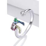 Solid 925 Sterling Silver Разноцветные радужные буквенные регулируемые кольца - N 3