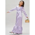 Платье для девочки сиреневого цвета с цветочной брошью Baju Hari Raya 7