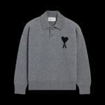 Свитера Ami Quota Polo Sweater With Contrasted De Coeur 'Gris Cendre Chine/Noir' 1