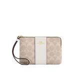 Клатч на молнии Corner Zip Wristlet In Signature Canvas With Stripe - Sand White 1
