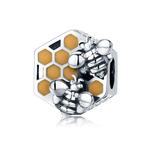 Шарм Solid 925 Sterling Silver HoneyComb Duo Bees 1