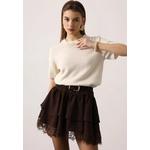 Коричневая мини-юбка с поясом, рюшами и кружевом Twoss26Et156 4