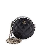 Round Clutch with Chain Quilted Calfskin with Pearl Detail crossbody bag 1