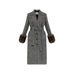 herringbone-pattern faux-fur-trim coat 1
