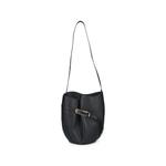Belted buckle-detail pebbled bucket bag 1