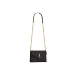 Yves Saint Laurent Cassandre Кошелек-конверт на цепочке из зернистой кожи, черный 2