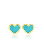 Серьги-гвоздики XS Heart из желтого золота с бирюзой 1