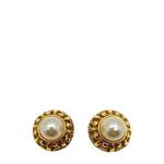 Vintage French Couture Etruscan galleried half pearl earrings 1980s 1
