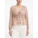 tie-fastening peplum-hem blouse 1