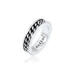 Мужское серебряное кольцо-цепь Curb Chain Band Ring - оксидированное 1