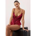 Бордовый кружевной и атласный боди с рюшами без бретелек Thmaw26Bd3 2
