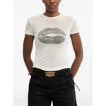 lip-print flocked-texture T-shirt 1