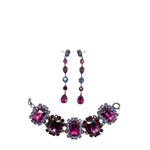 Vintage Hot Pink &amp; Amethyst Crystal Bracelet &amp; Drop Earrings 1980s 1