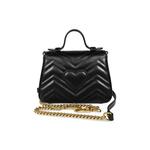 Сумки с верхней ручкой Gucci Chevron Leather GG Marmont Mini Top Handle Bag 'Неро' 2