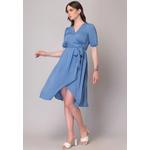 Темно-синее платье-миди с запахом и поясом 4