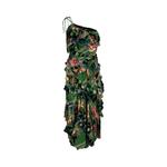 Платья миди Gucci Floral Check-Print Ruffled Silk-Crepe Dress «Зеленый/Черный» 2