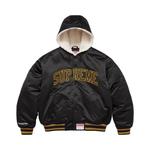 Варсити-куртки Supreme x Mitchell & Ness Lined Hooded Satin Varsity Jacket 'Black' 1