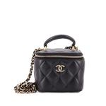 Стеганая мини-сумка через плечо Classic Top Handle Vanity Case с цепочкой 1